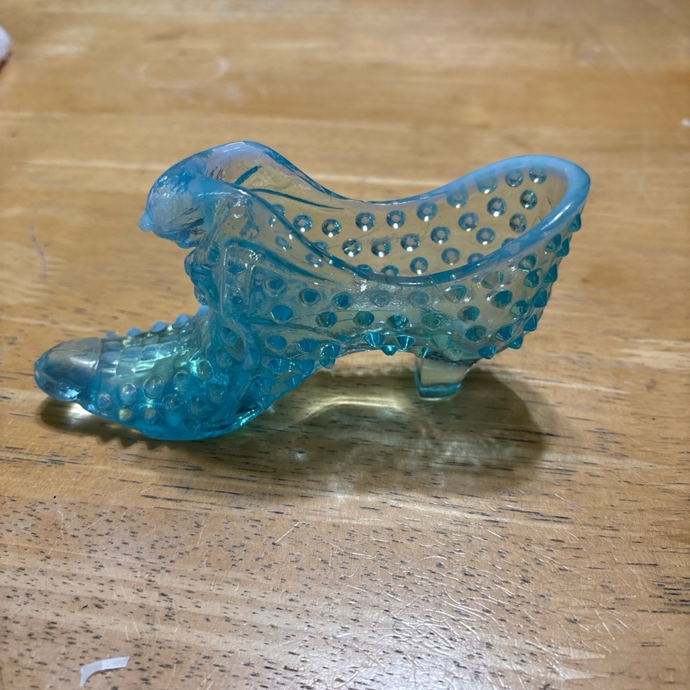 Vintage Fenton Blue Glass Shoe Figurine